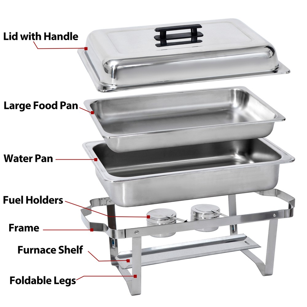 Chafing Dish Buffet Set 4 Pack 8 QT Stainless Steel Foldable Rectangular Chafer