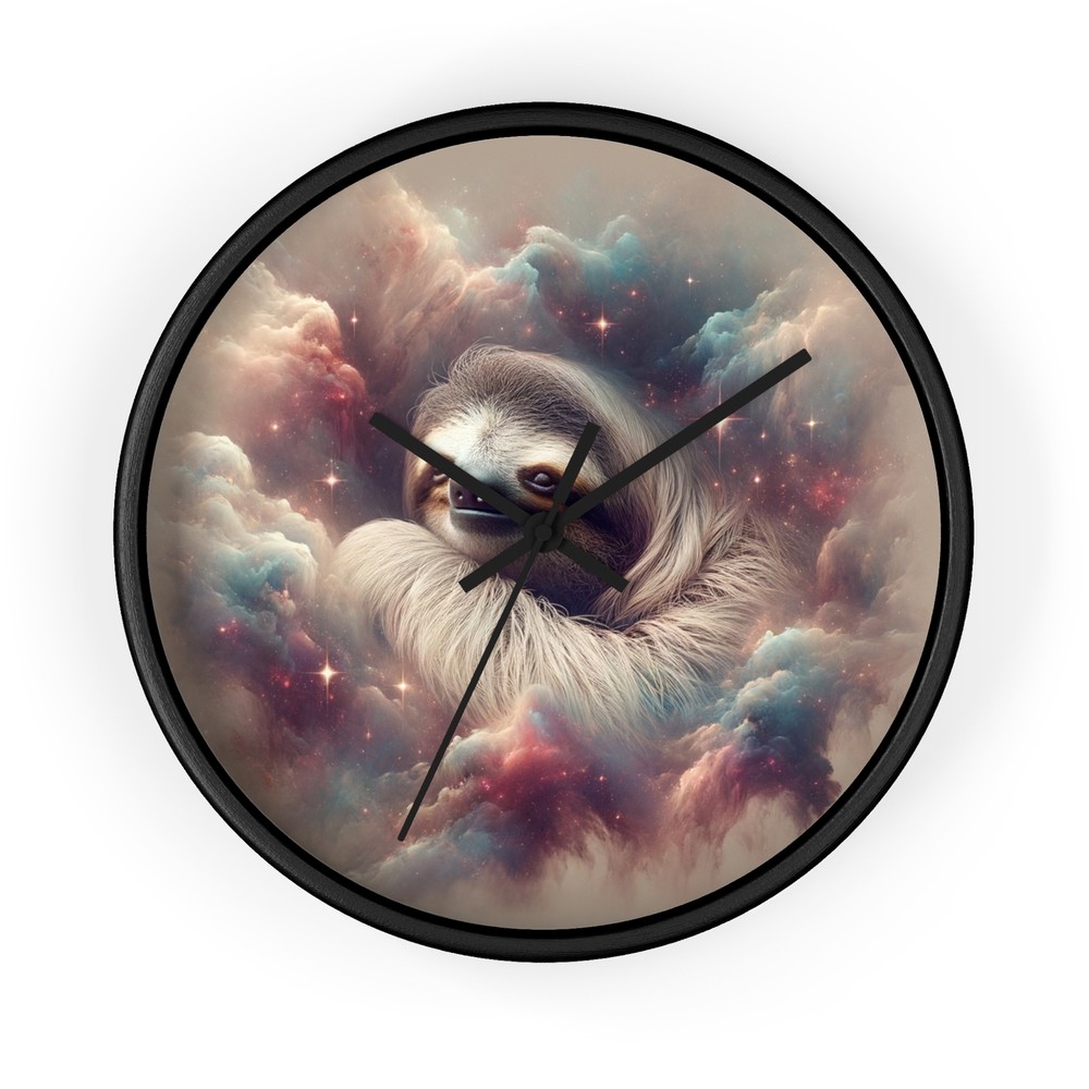 Home Decor Wall Clock Mystical Sloth in Nebula Veil