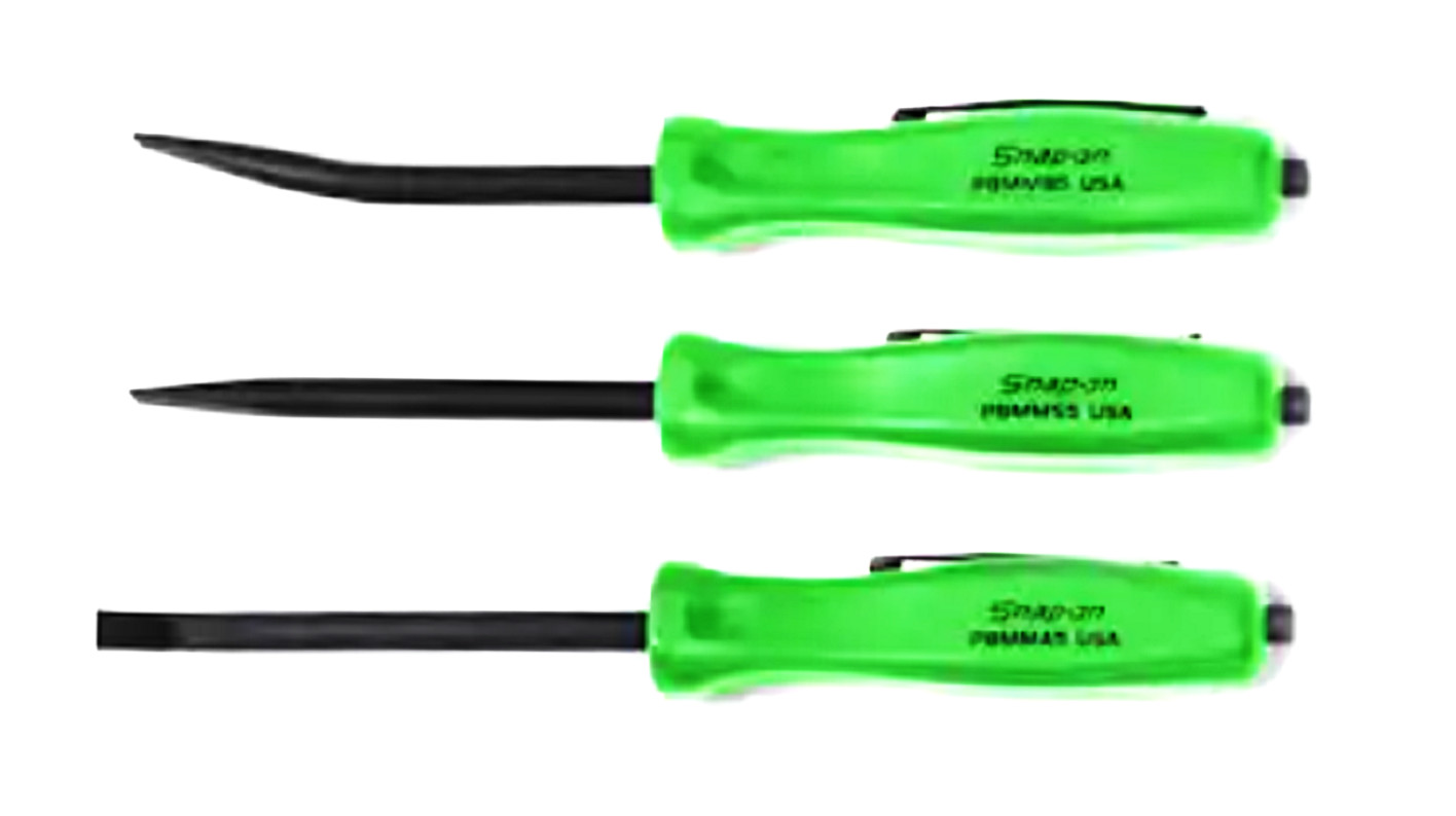 *NEW* Snap-On POCKET PRY BAR SET = 3 PCS *GREEN HANDLES* 5" LONG ~ MAGNETIC ENDS