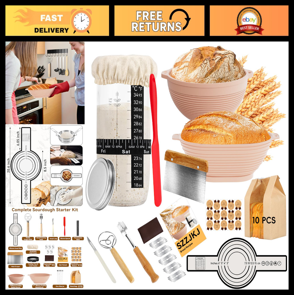 Sourdough Starter Kit - 24PCS Baking Supplies, Banneton Baskets, Bread Tools & M
