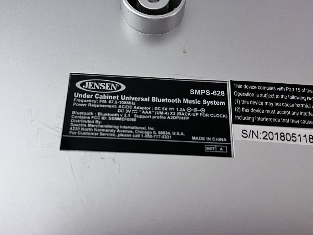JENSEN SMPS-628 Under Cabinet Universal Bluetooth Music System Replacement Unit