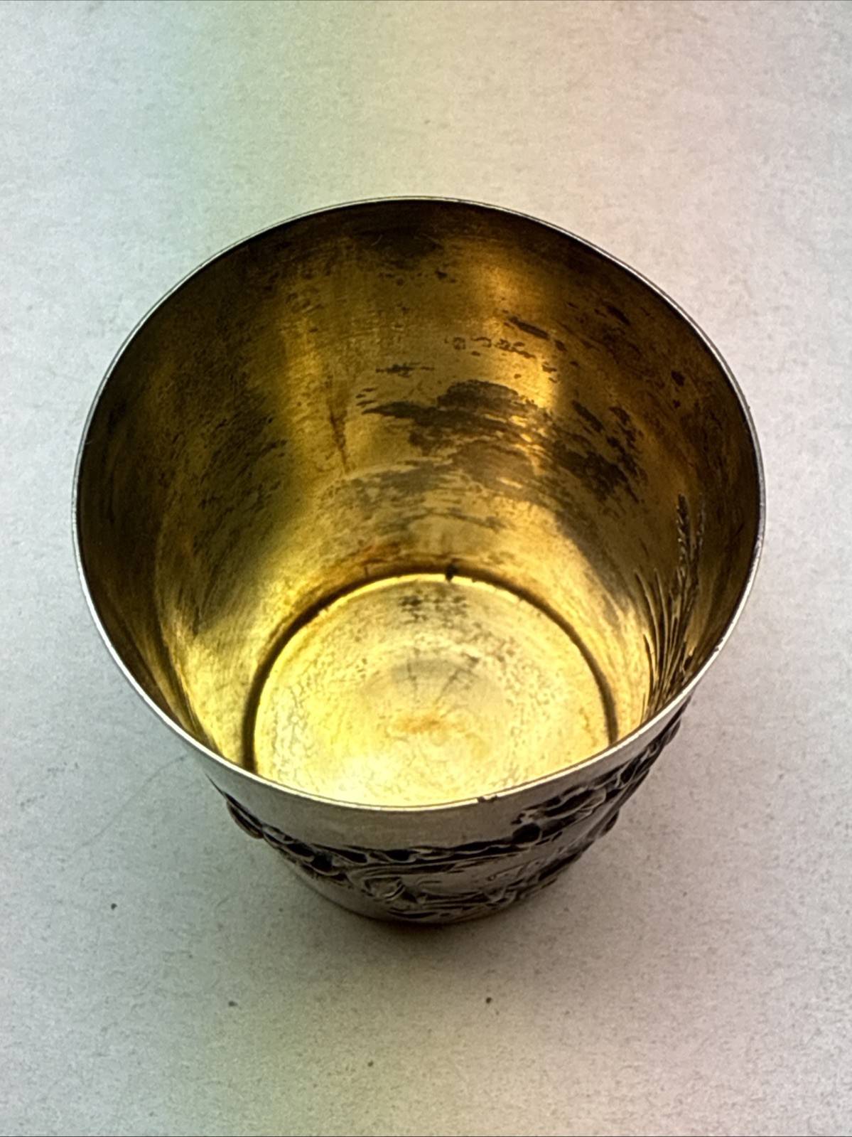 Antique Victorian Shot Glass Cup German 800 Sterling Silver Gebruder Kuhn ? Gold