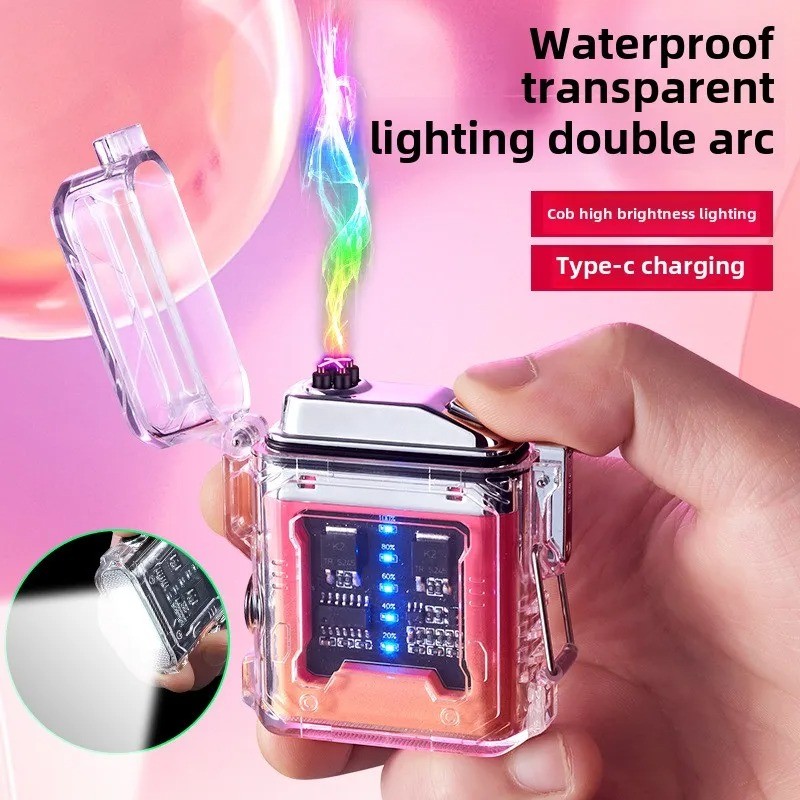USB Rechargeable Lighter Dual Arc Plasma Windproof Lighter Waterproof COB Light