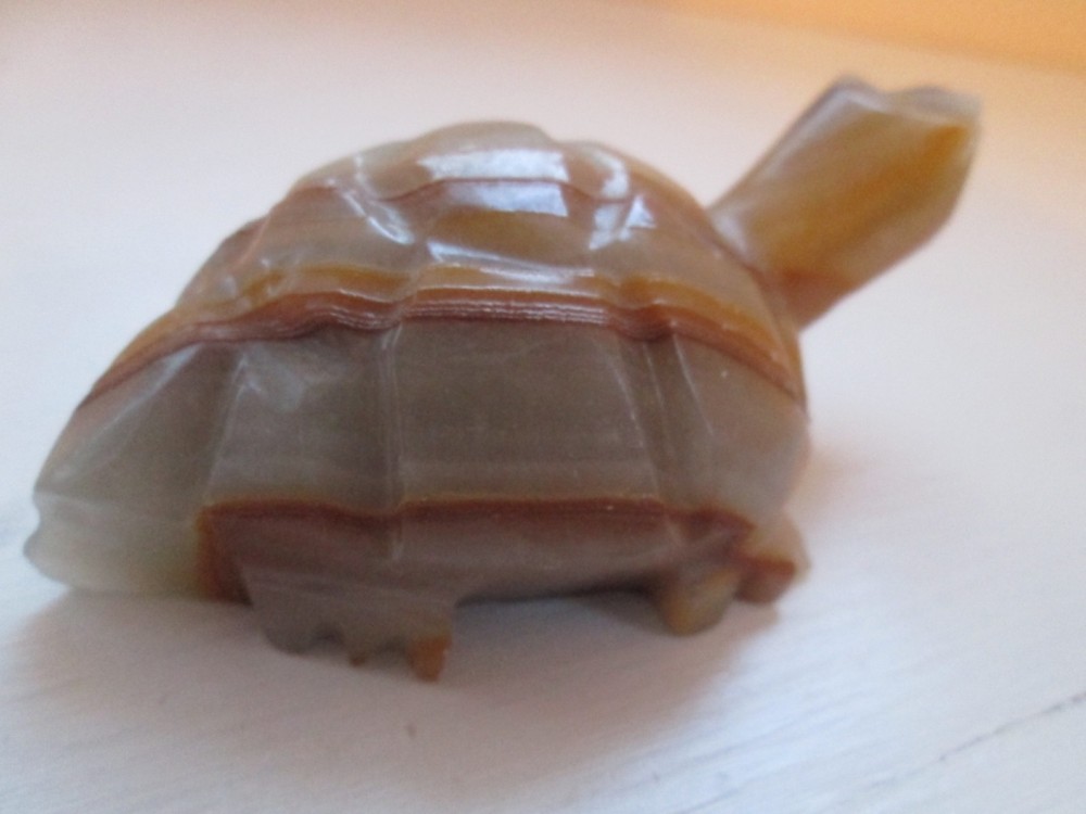 Solid Stone Carved Turtle Figurine 3 3/4" Long