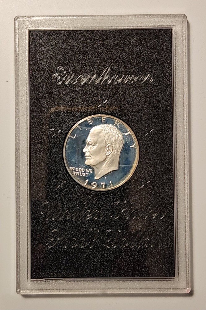 1971 S Proof Eisenhower Dollar 40% Silver Protective Case Brown Box As Pictured