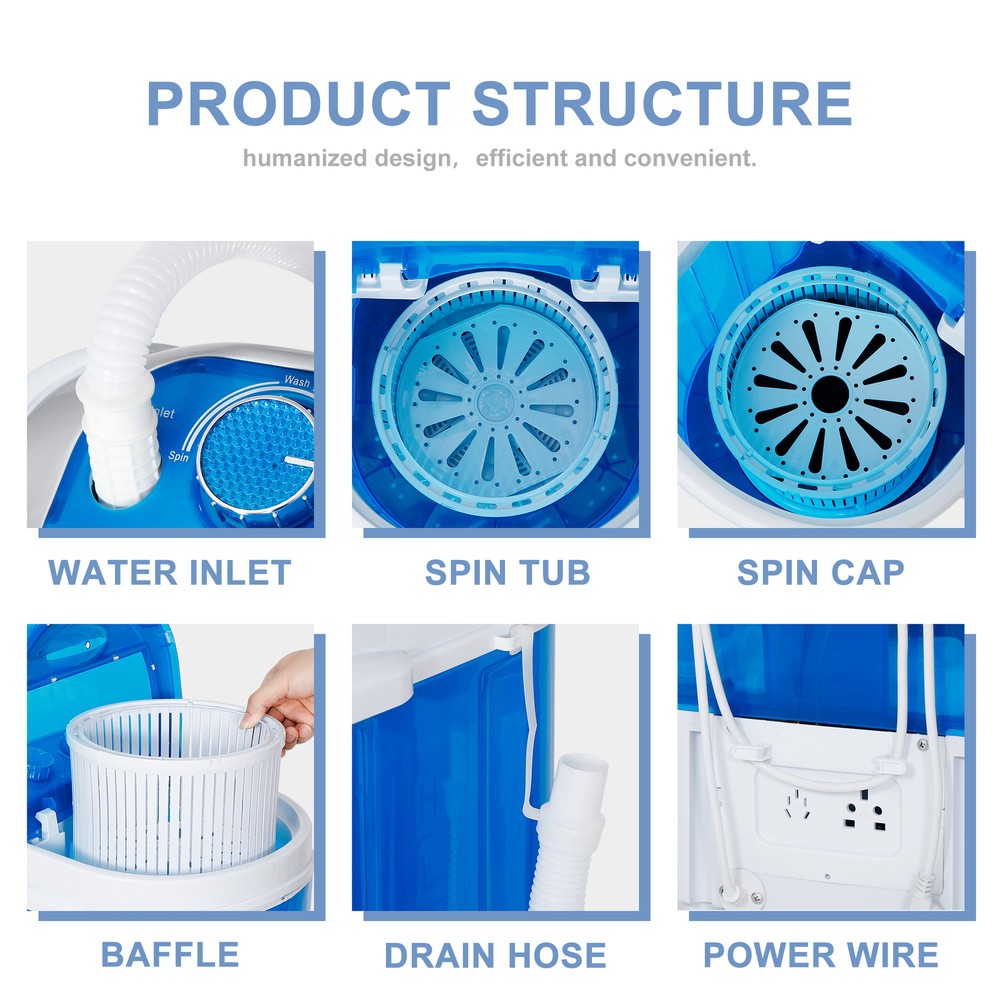 Portable Washing Machine Compact Mini Laundry Washer Idea Drain Pump Hose 9LB