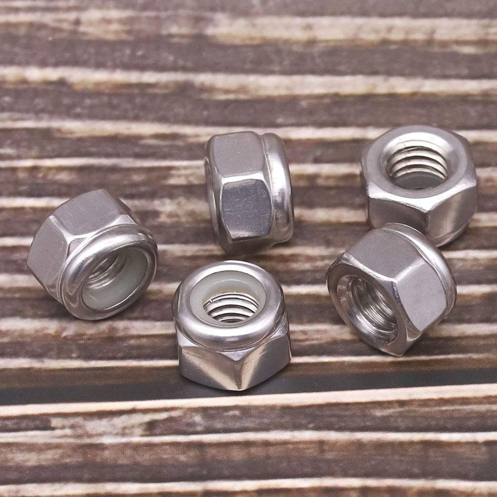 5/16-18 Nylon Insert Hex Lock Nuts Stainless Locknuts, Hex Drive, Bright Finish,