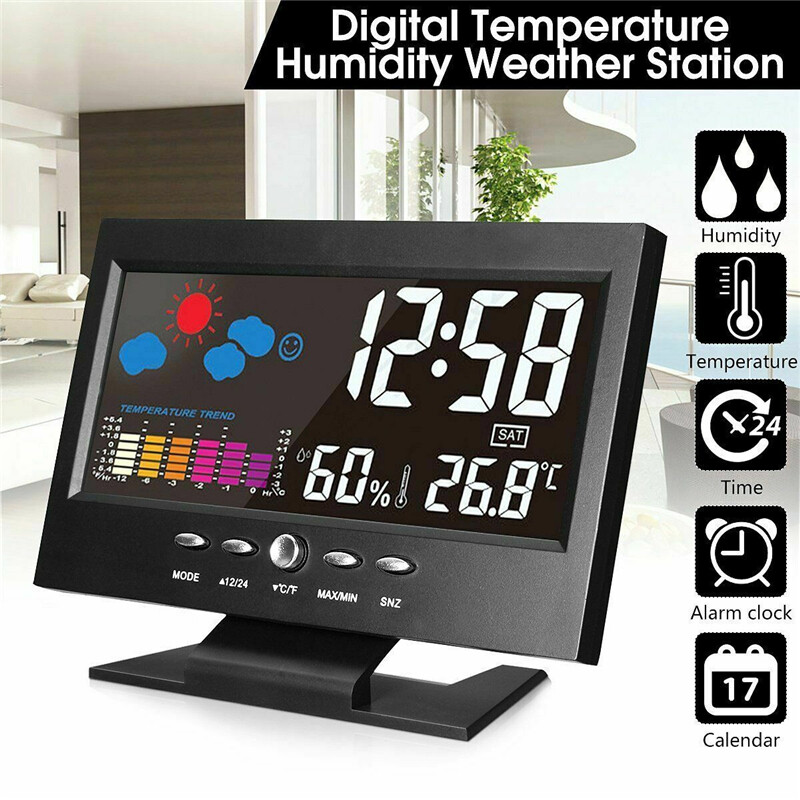 Digital Temperature Desktop Alarm Clock LCD Display Time Weather Calendar Date