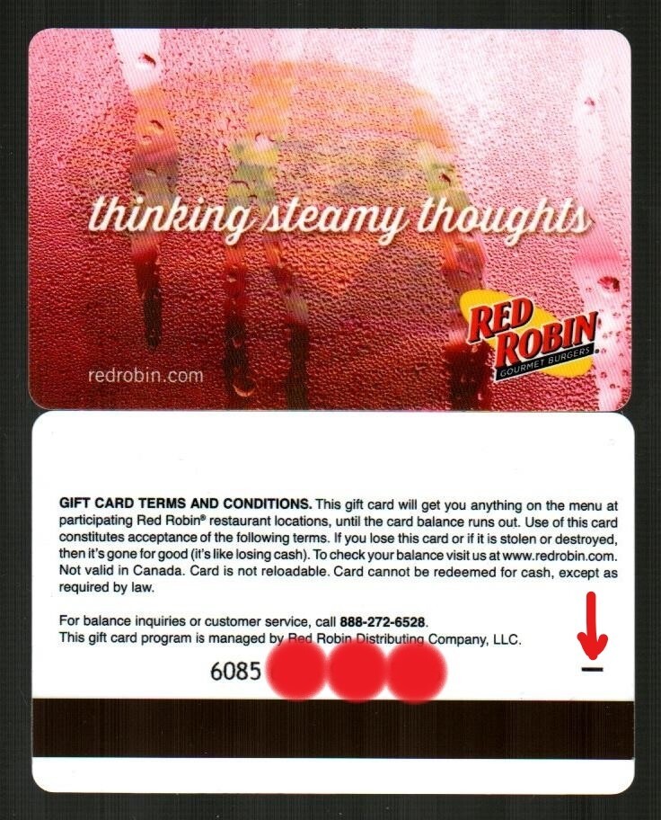 RED ROBIN Thinking Steamy Thoughts ( 2013 ) Gift Card ( $0 ) V2