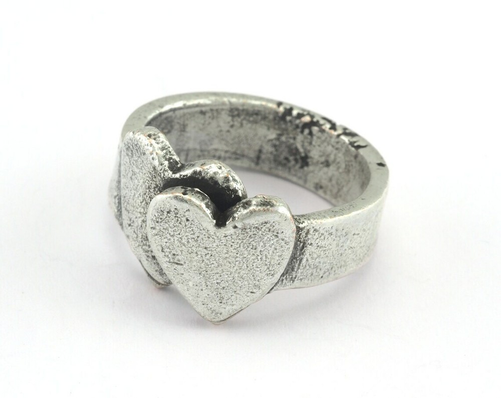 Adjustable Ring Heart Shape Antique Silver Plated brass 6.5US size 3215