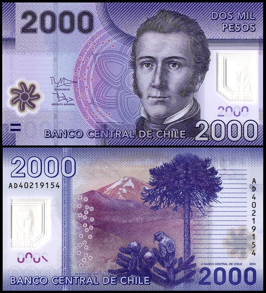Chile 2000 Pesos, 2014, P-162d, UNC Polymer