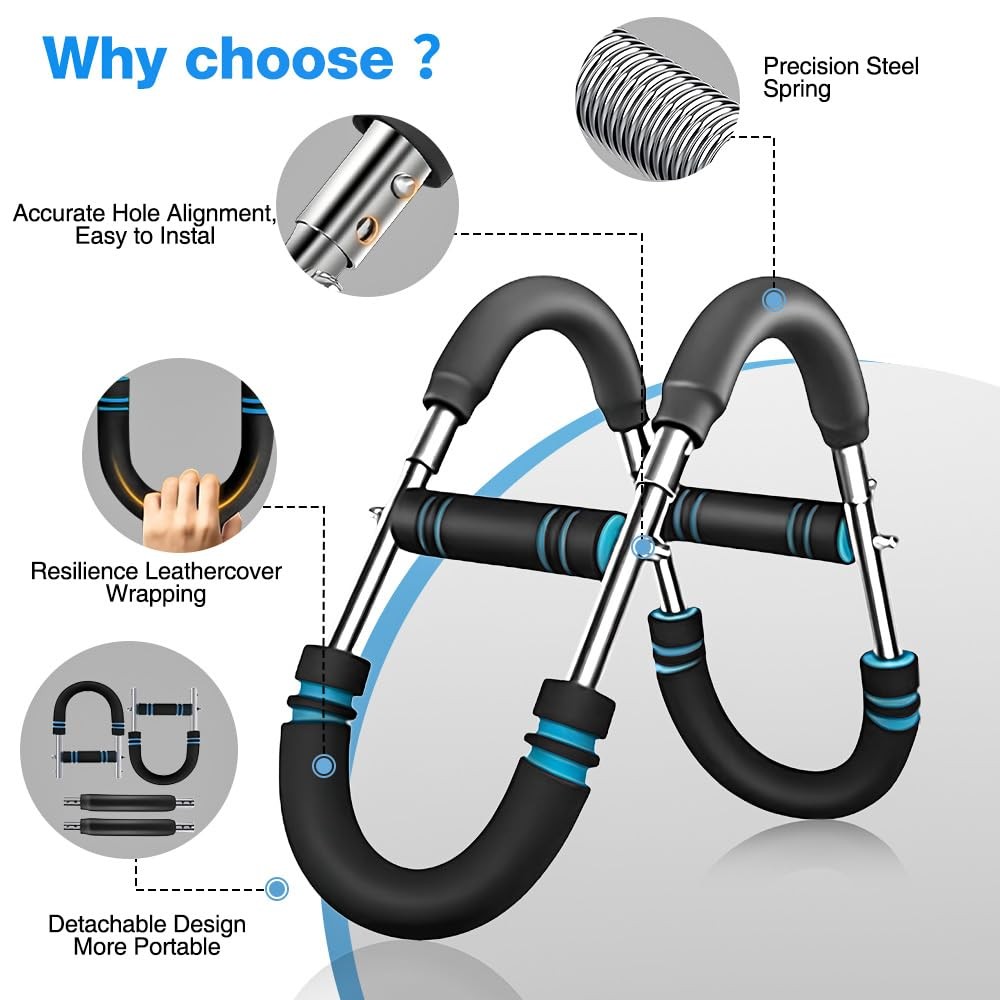 Adjustable U-Shaped Arm Strength Trainer – Portable 2-Level Resistance blue