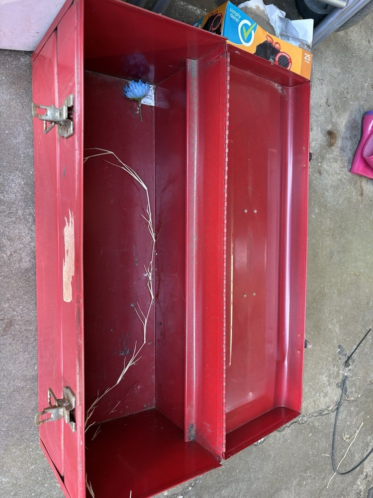 Old Red Heavy Metal Tool Box with Handle