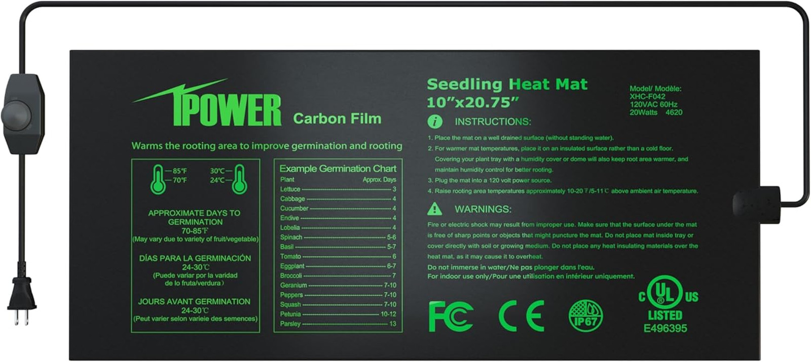Seeding Heat Mat with Thermostat Temperature Adjustable Knob, Durable Warm Hydro