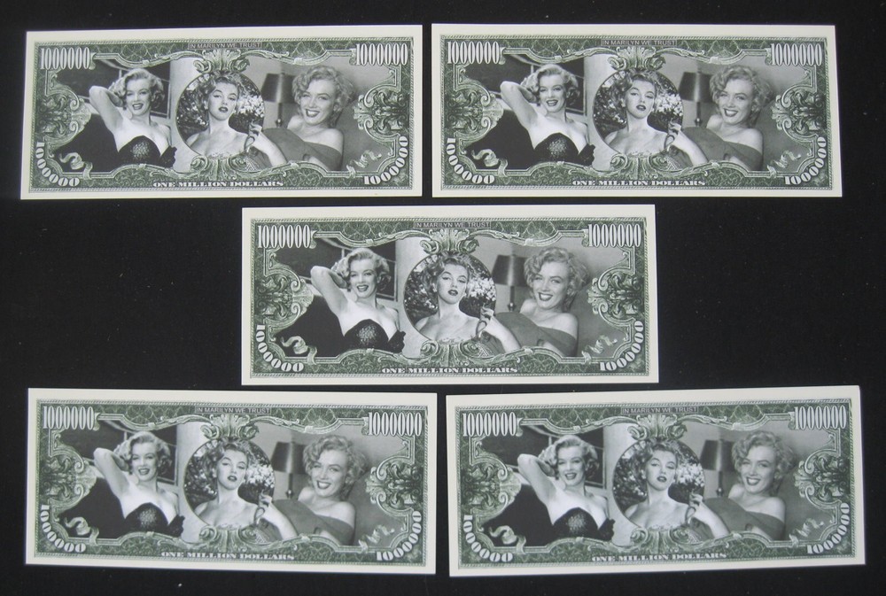Marilyn Monroe Million Dollar Bill (5) Novelty Bill Sharp! FREE SHIPPING!
