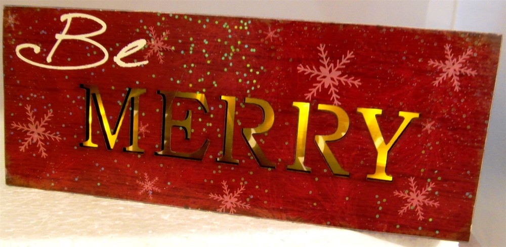 Christmas BE MERRY Santa LED Table Decor Lights Up Battery Timer 2 pc set