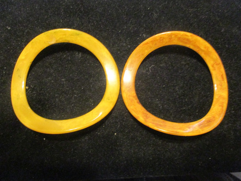 2 Antique Deco Marbled Bakelite Stackable Bangles Wavy Curvy Spacer Bracelets!