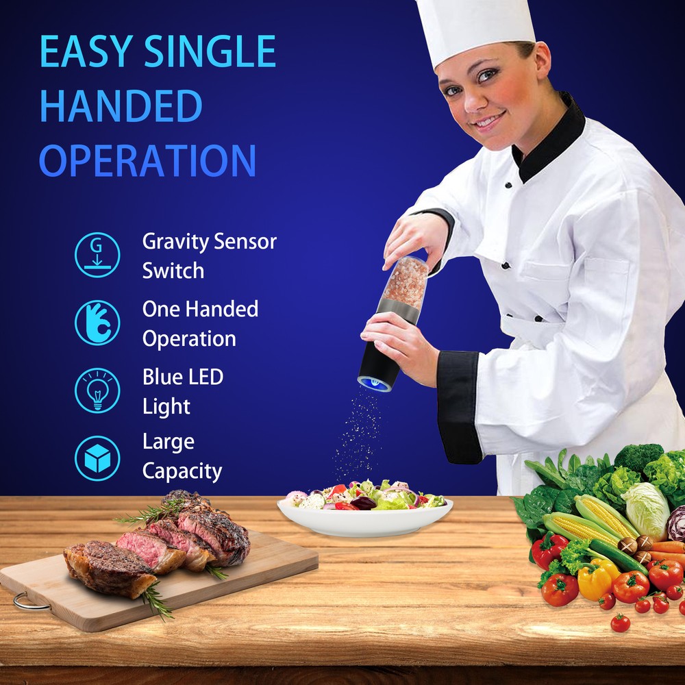 2Pack Electric Salt and Pepper Grinder Set, Automatic Gravity Salt & Pepper Mill