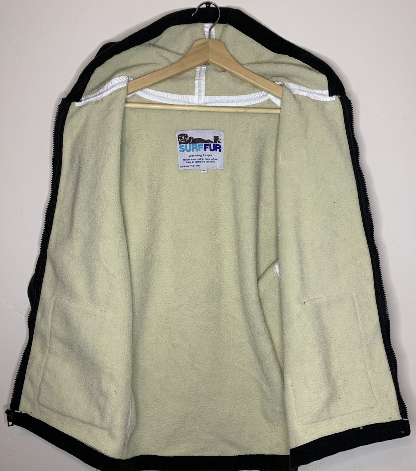 Surf Fur SurfCheck Jacket Coat Hoodie Waterproof Warm Size M Unisex Black Fleece