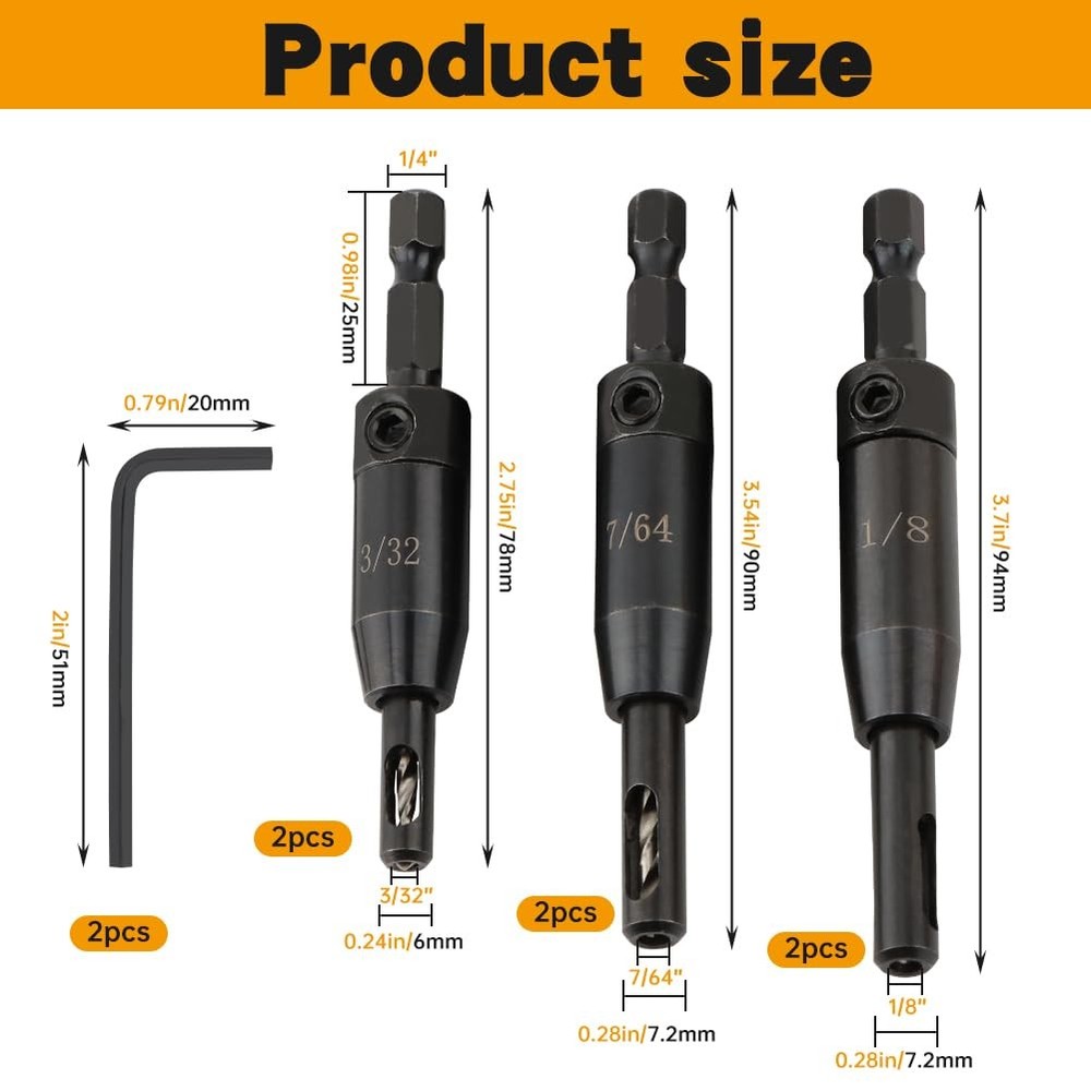 6 Pcs Self Centering Drill Bit Set, 1/4" Hex Shank Hinge Drill Bit Set 3/32",...