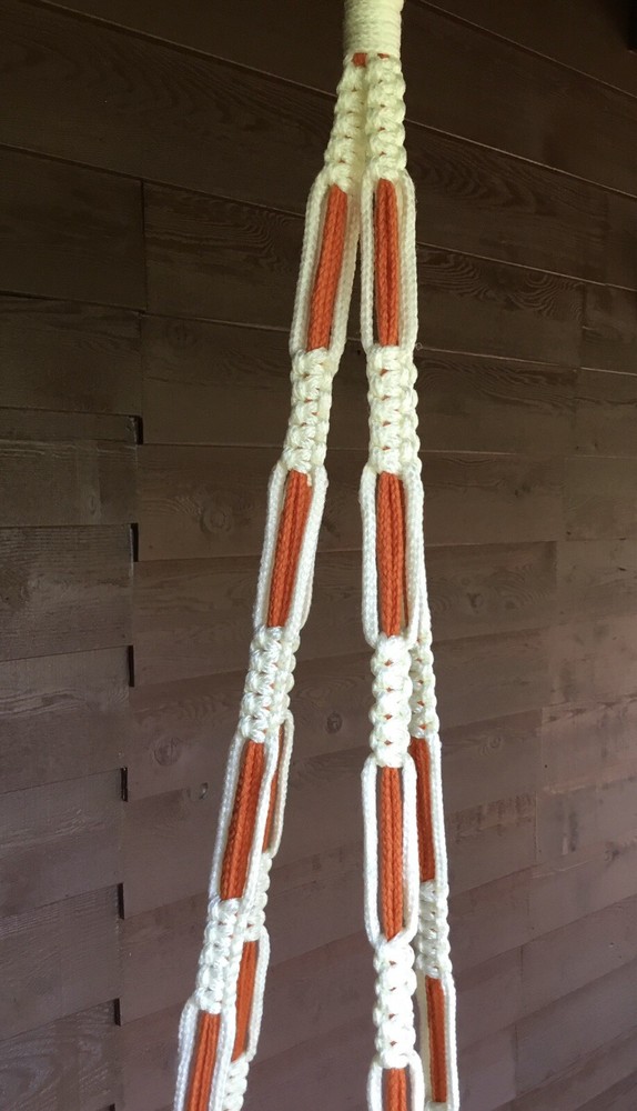 Vintage Design Orange & Ivory Macrame Plant Hanger