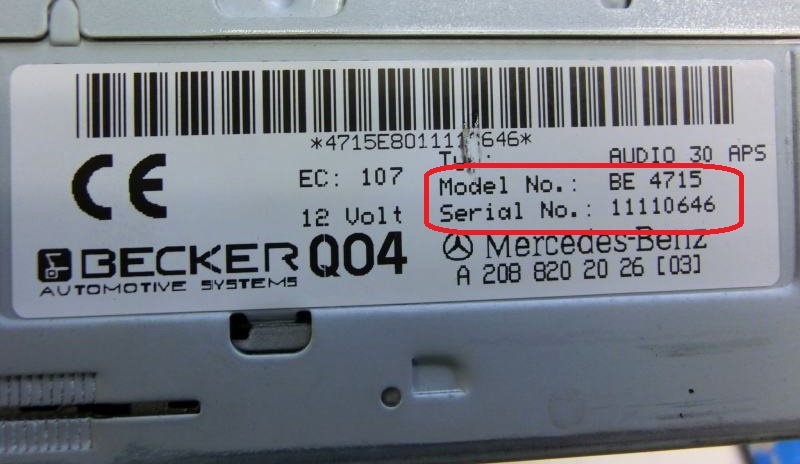Becker Radio Code / Key Code Harman Mercedes Benz Porsche Ferrari Alpine