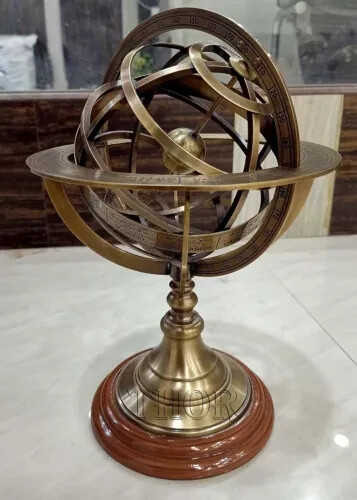 Engraved Brass Tabletop Armillary Nautical Sphere World Globe With Base Table