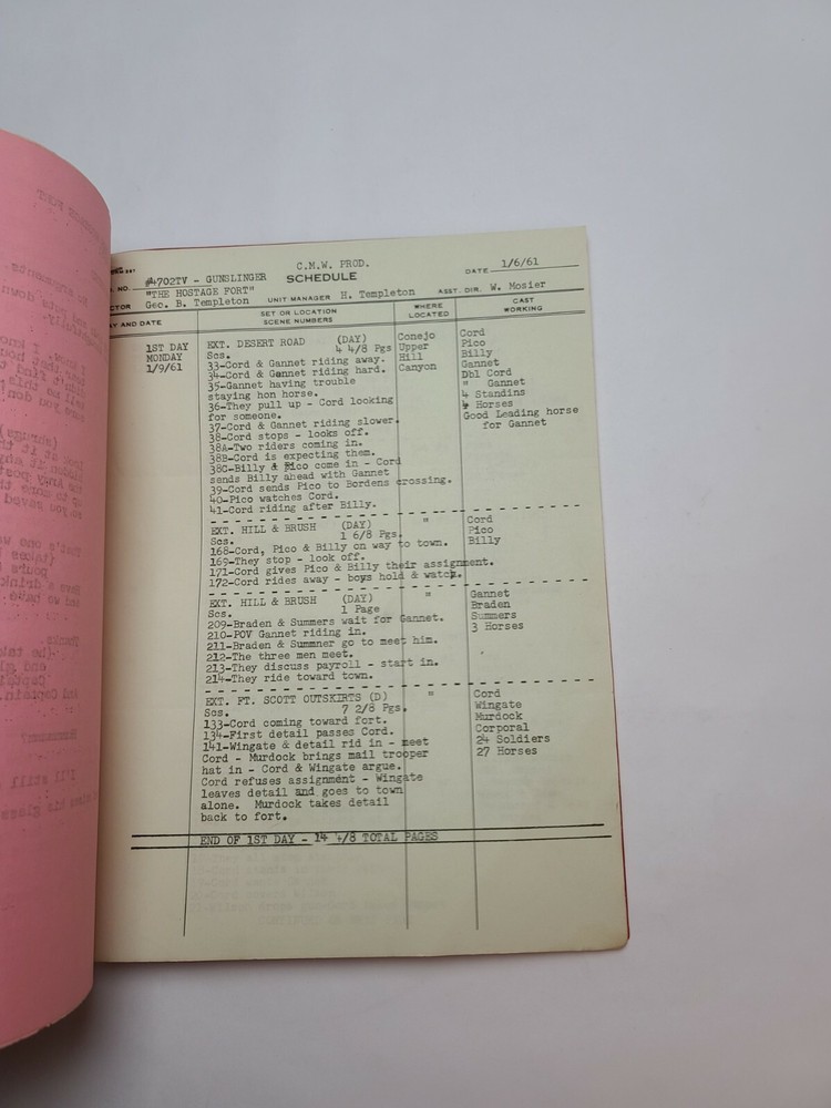 GUNSLINGER / Albert Aley 1961 TV Script, Tony Young "The Hostage Fort"