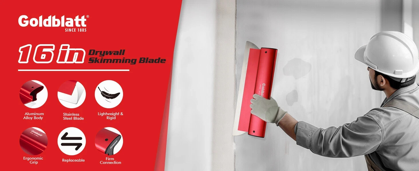 Goldblatt 16'' Drywall Skim Blade 0.3mm Stainless Steel Skim Coat
