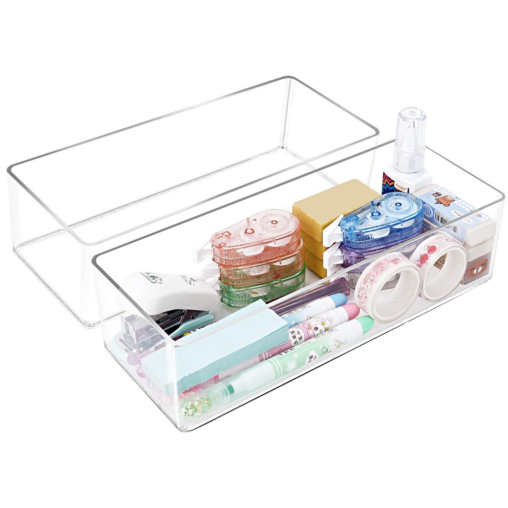 Stackable Clear Drawer Organizers Small Makeup Vanity Storage Bins Trays and ...