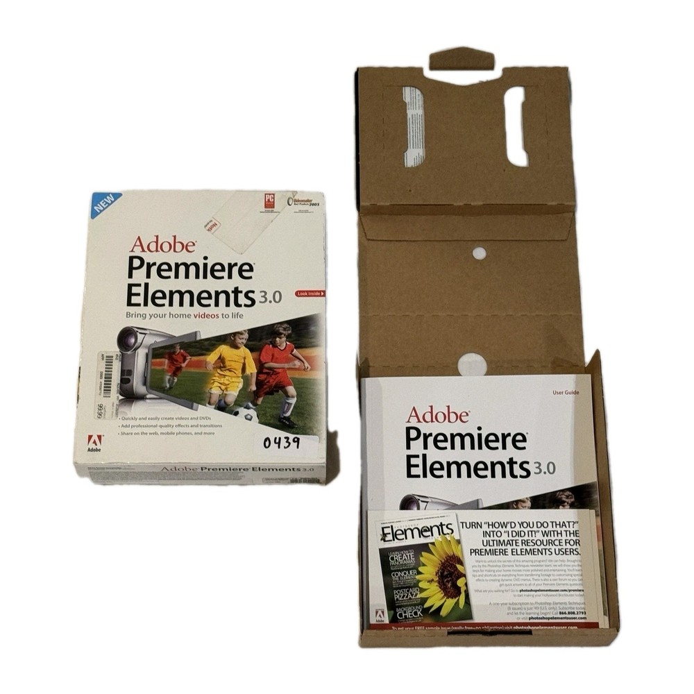 Adobe Premiere Elements 3.0 PC DVD Box Manual Vintage Video Editing Software