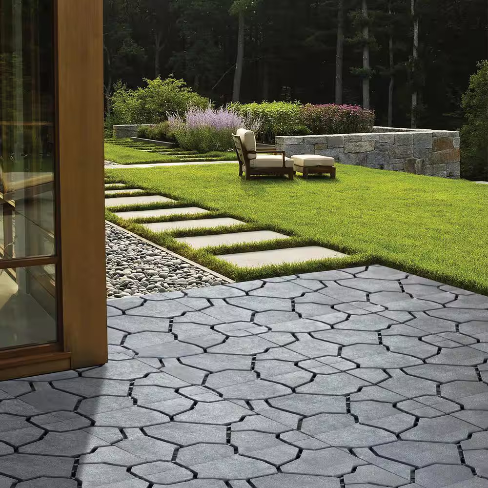 Gray Plastic Garden Path Track Interlocking Stone Look Design Pathway Tile Floor