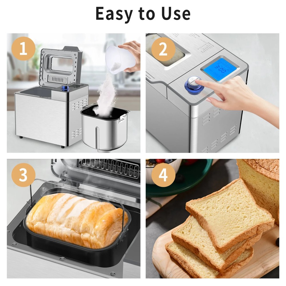 25 in 1 Bread Maker Machine, 2LB Bread Maker with Auto Fruit and Nut Dispenser