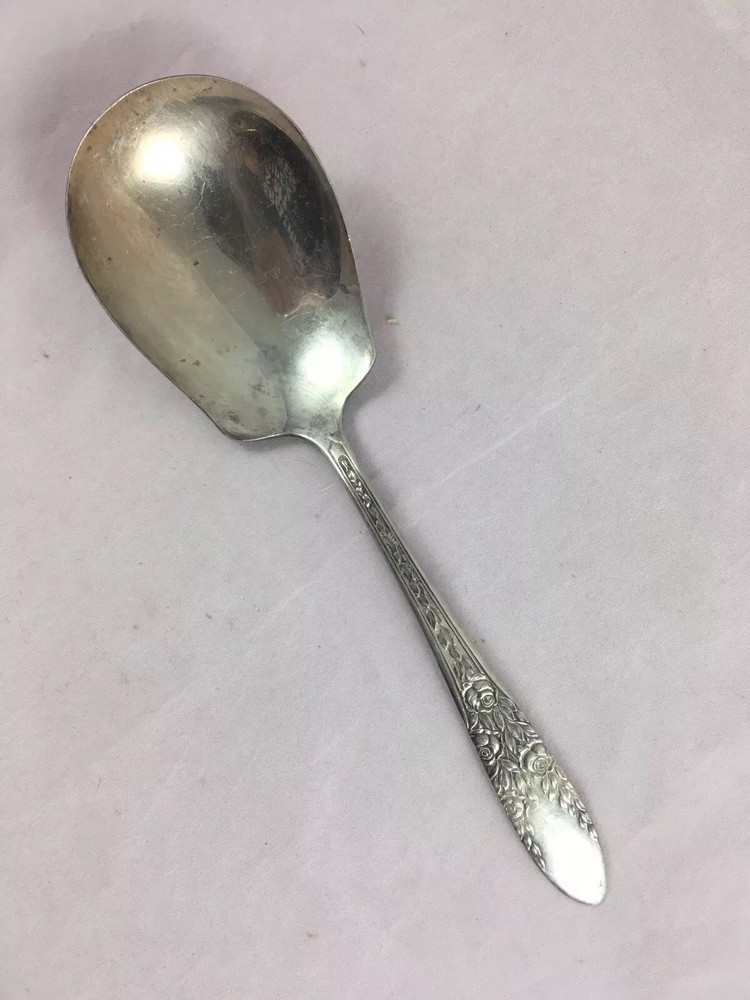 1937 ROSE & LEAF Pattern Casserole Spoon National Silver Co. 8 1/2 Inches Long