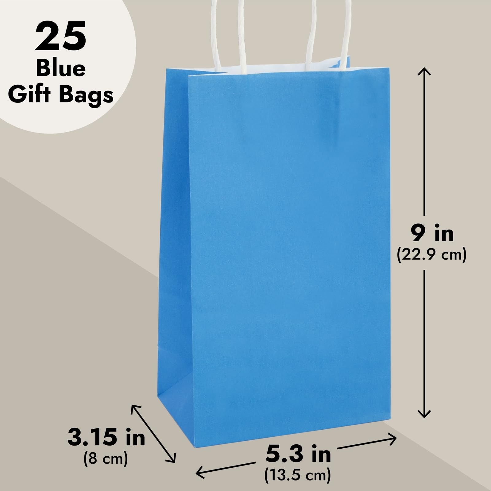 Gift Bags - 9 x 5 x 3 In, 25-Pack, Blue - Party Favor Bags with Handles for C...