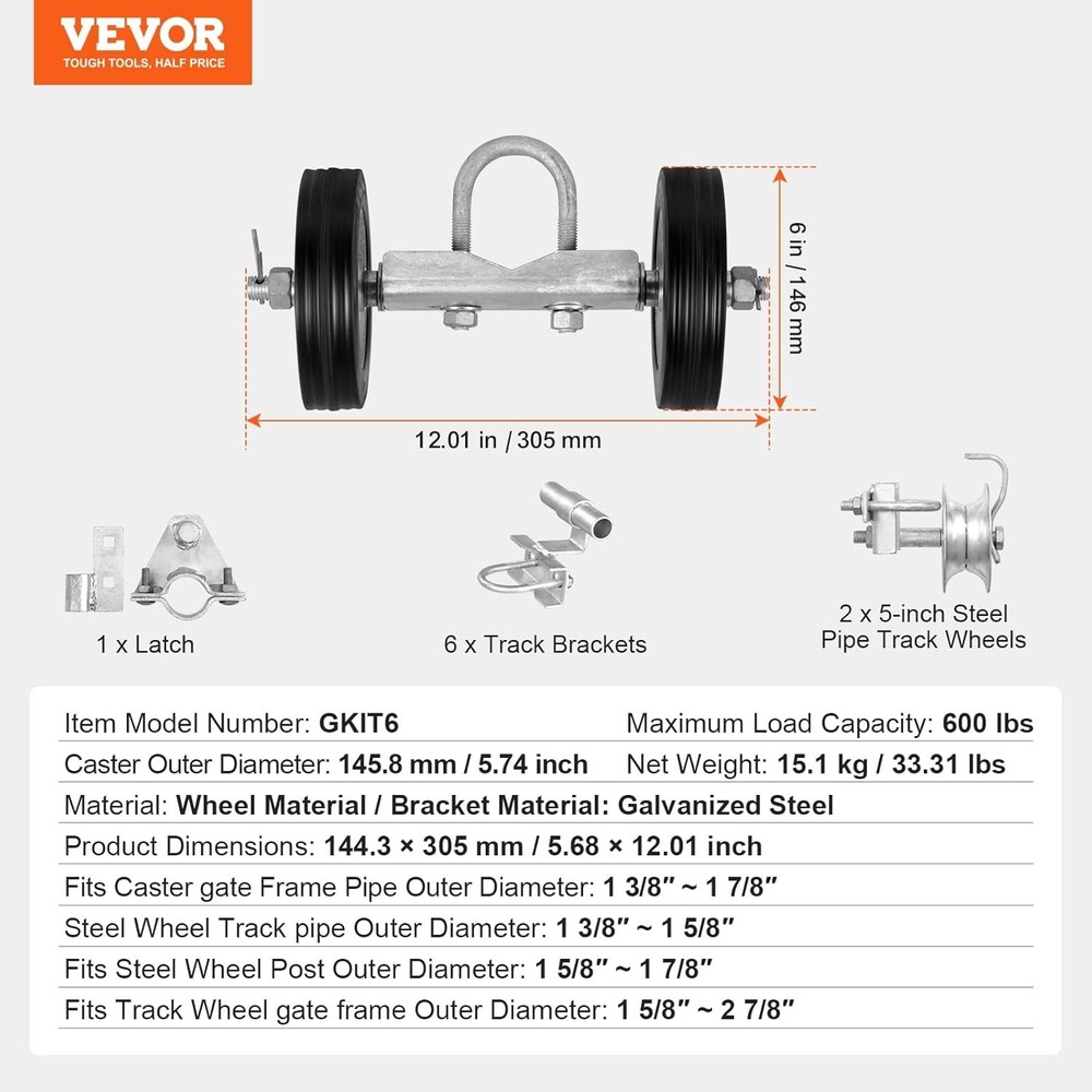 Sliding Gate Kit, 6” Rolling Gate Hardware Kit C-Type, Wheel Carrier with Two...