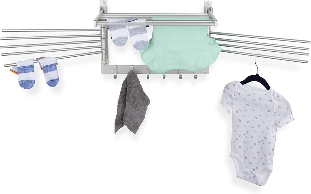 Elegant 17" Wall-Mounted Laundry Drying Rack in Silver - Durable & Space-Saving
