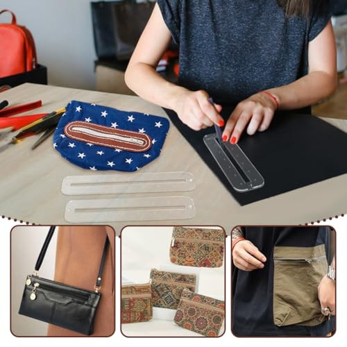 6pcs 3 Sizes Zipper Making Templates, Clear Zipper Template Patchwork Ruler