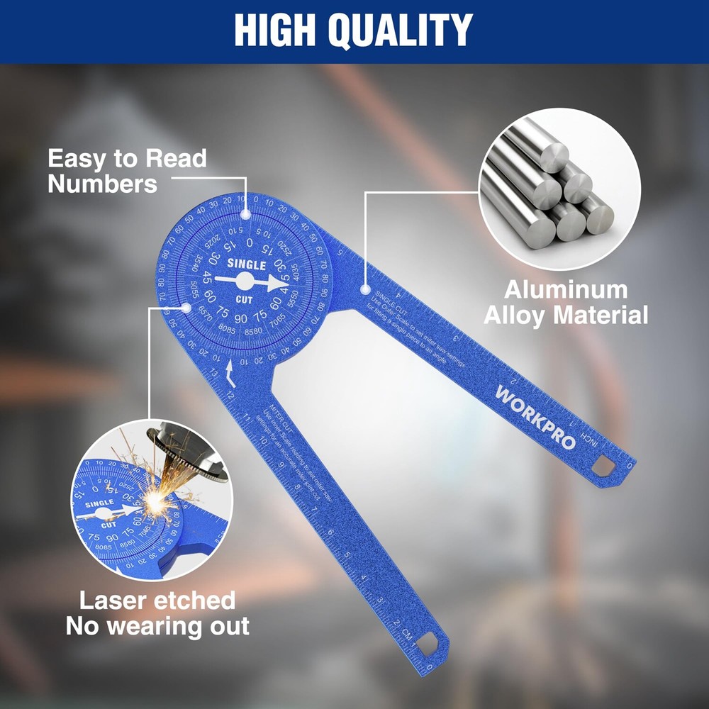WORKPRO 7.3in Miter Saw Protractor Angle Finder Featuring Laser Engraved Scales