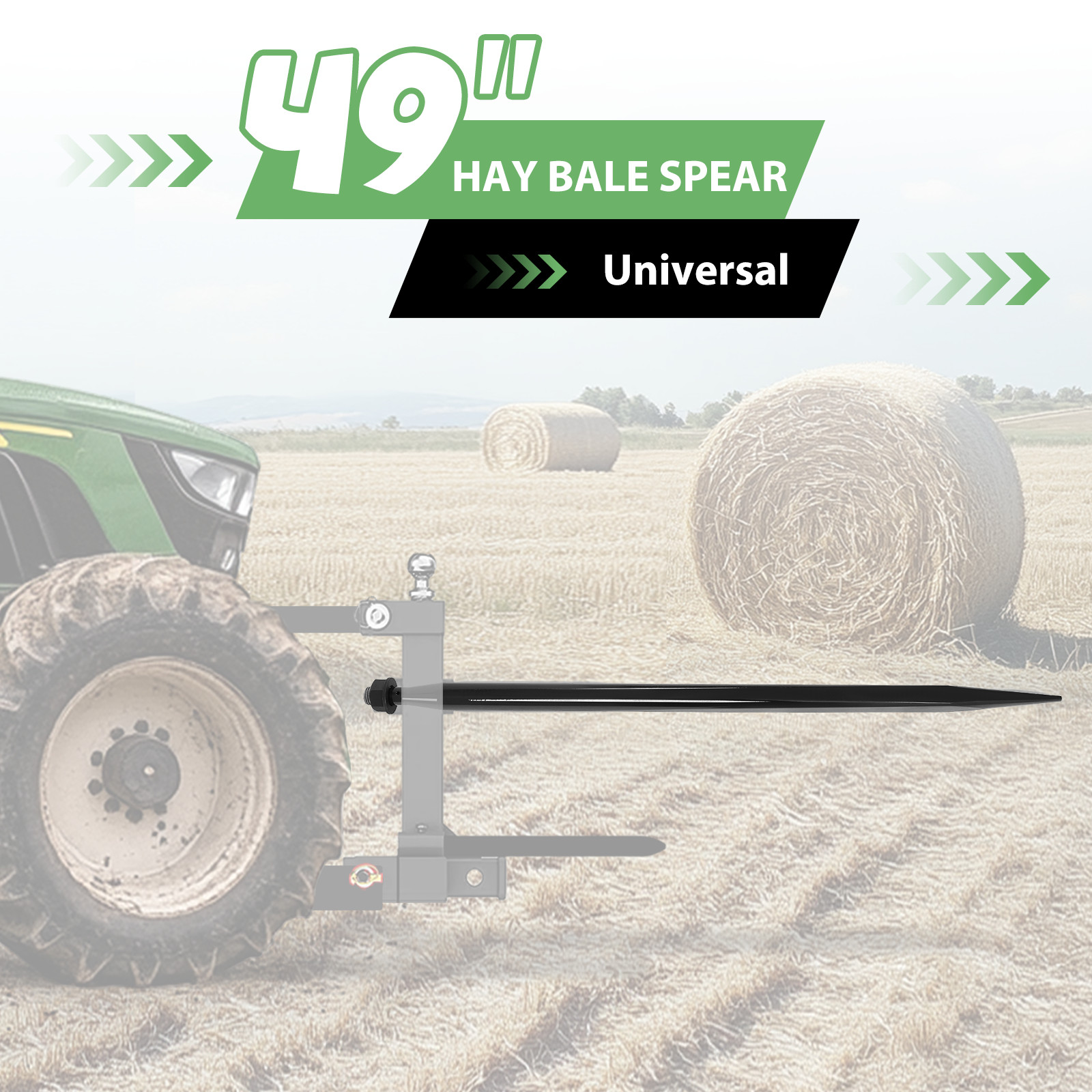 49" Hay Bale Spear 4500LBS Cap Quick Attachments For Tractor Spike Fork Tine