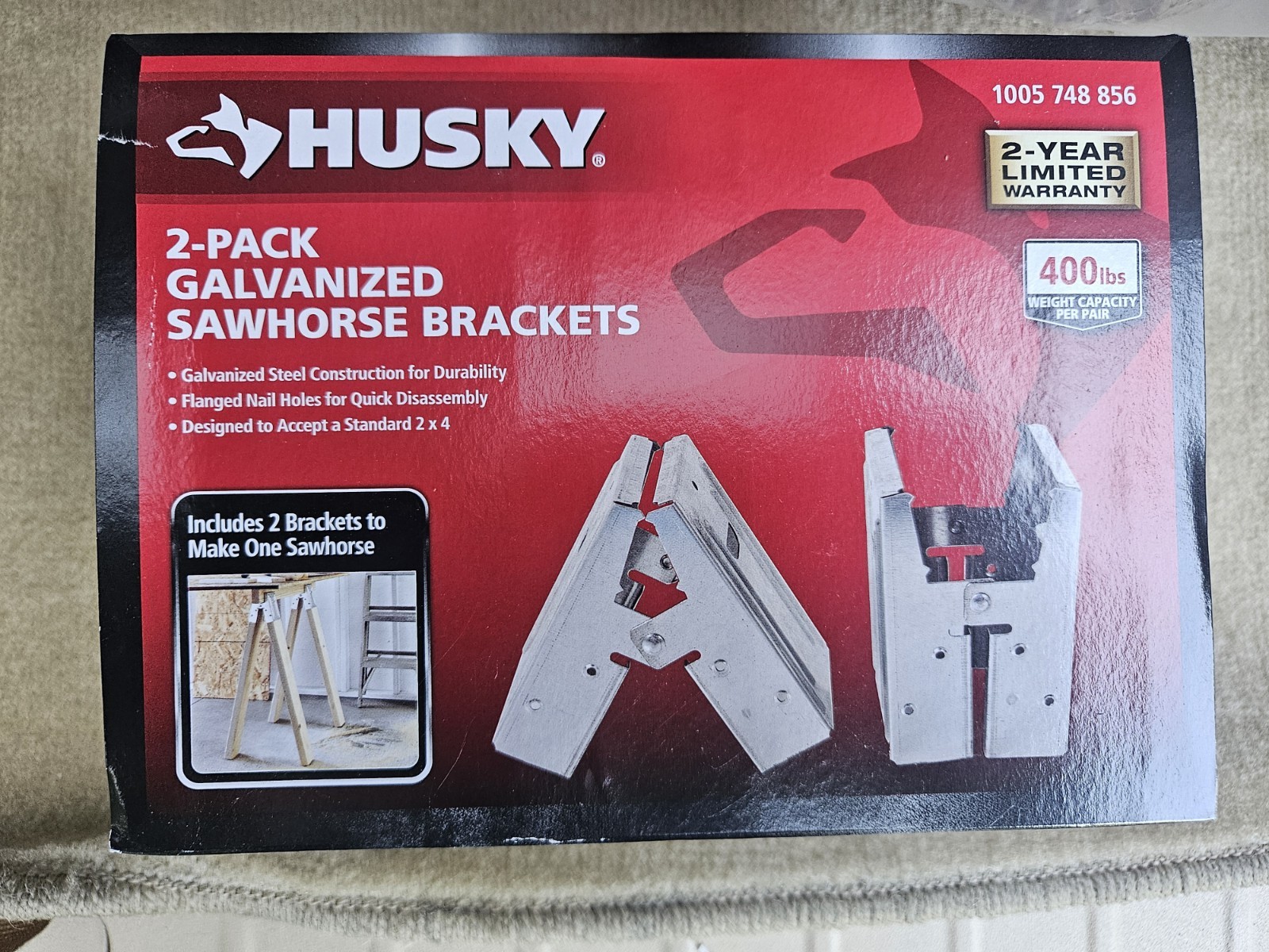 Husky 2-Piece Galvanized Heavy Duty Sawhorse Brackets 400Lb / 180Kg Capacity
