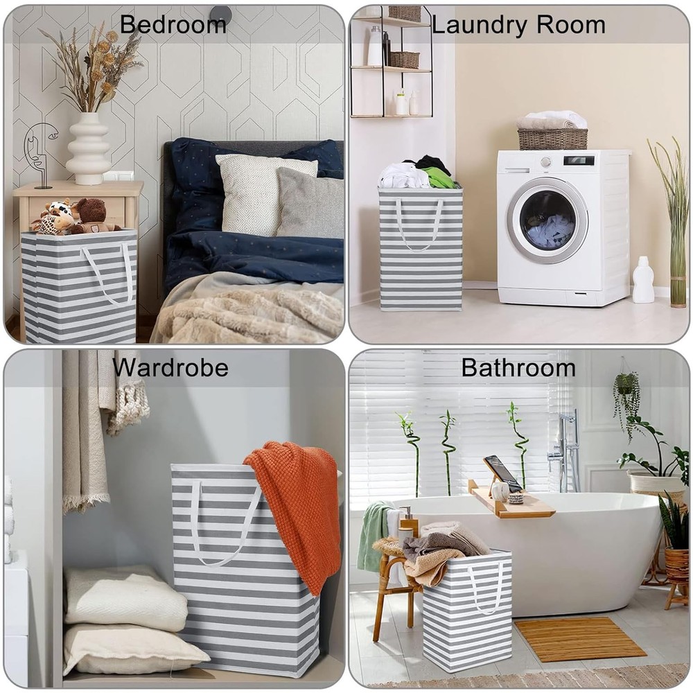 2 PCS Large Capacity Waterproof Freestanding Laundry Basket Foldable Set
