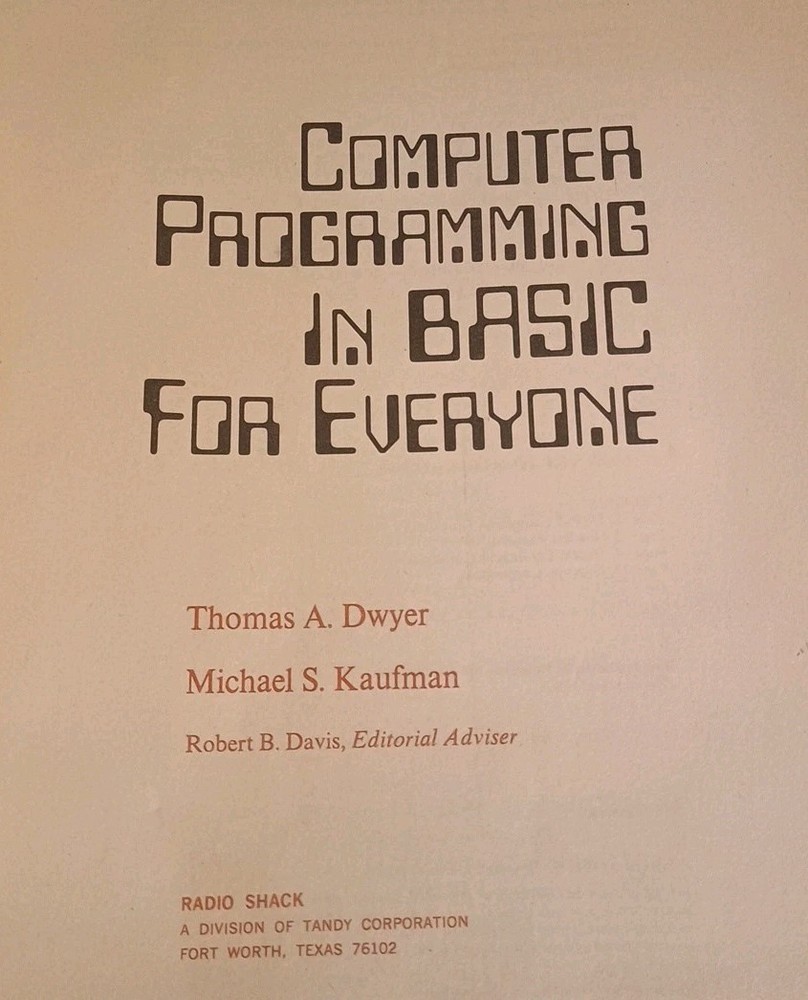 Rare Radio Shack Computer Programming in Basic for Everyone First Impression '77
