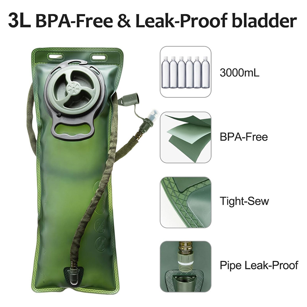 3L Hydration Pack Backpack with Detachable Water Bladder Tactical Molle Daypack