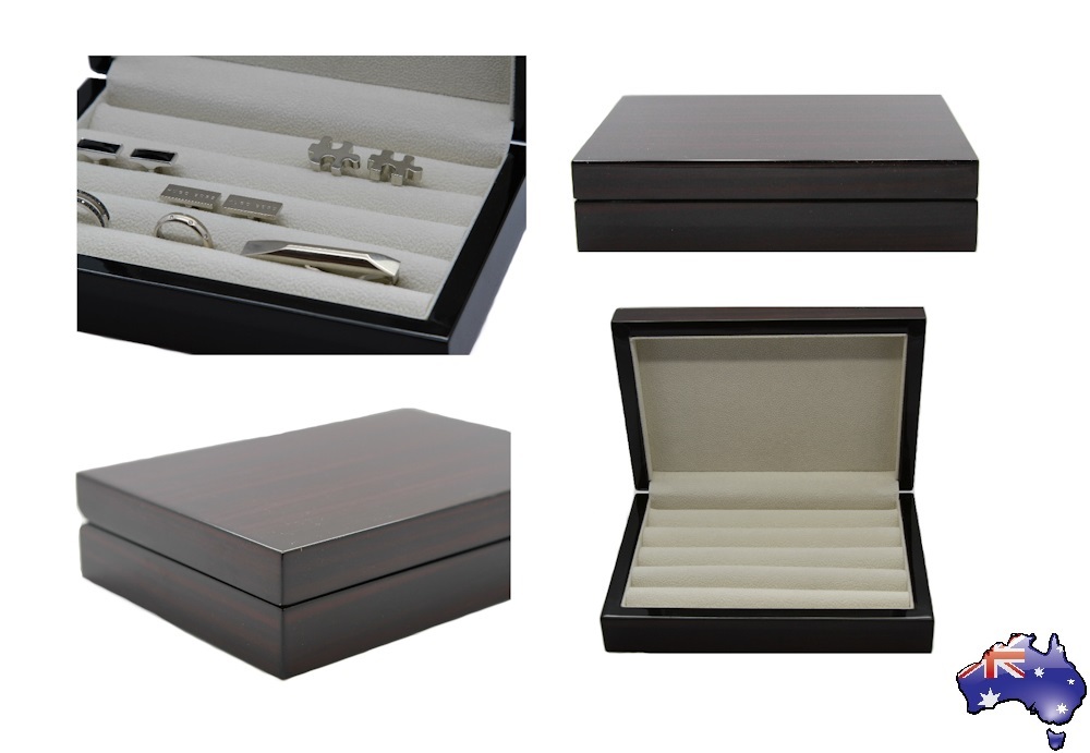 Luxury high gloss wooden Ebony cufflink display storage box case ring (Defects)