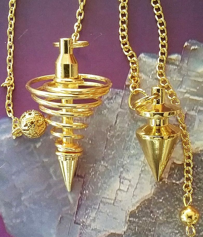 2 GOLD DOWSING PENDULUMS, VORTEX PENDULUM, GOLD PENDULUM