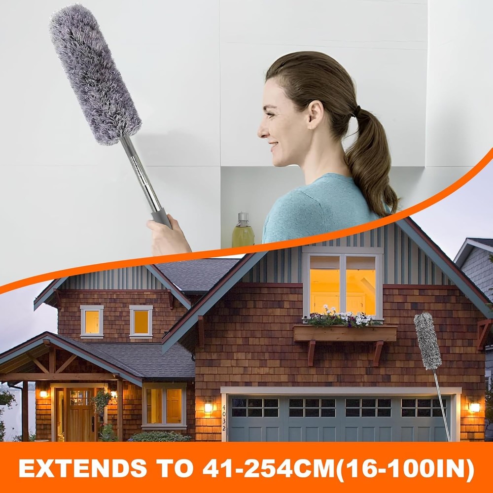 Microfiber Duster with Extension Pole Long Handle Bendable Washable