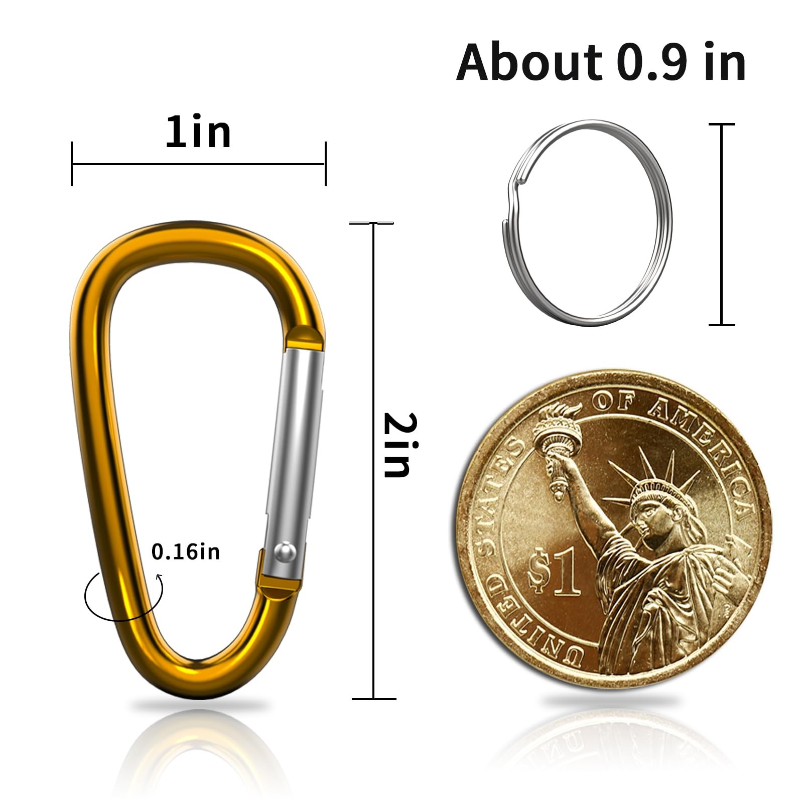 30PCS 2" Mini Carabiner Clips, Small D Shape Carabiner Keychains with 30PCS K...