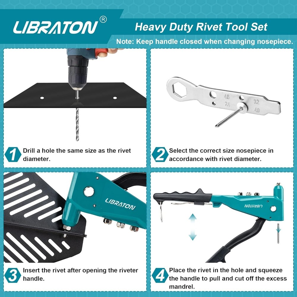 Ergonomic Manual Riveting Tool with 110 Rivets: Durable & Versatile Heads