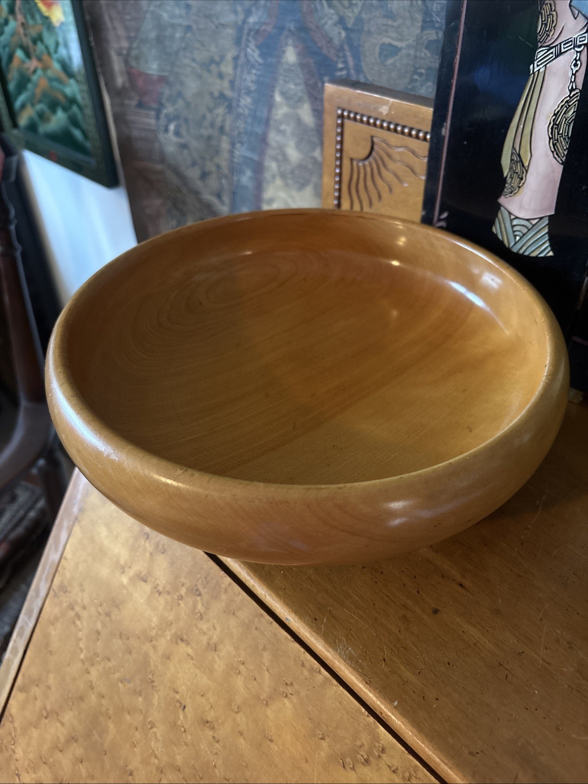 Solid Wood Salad Bowl 3 Sterling Silver Ball Feet Beautiful 9.5”